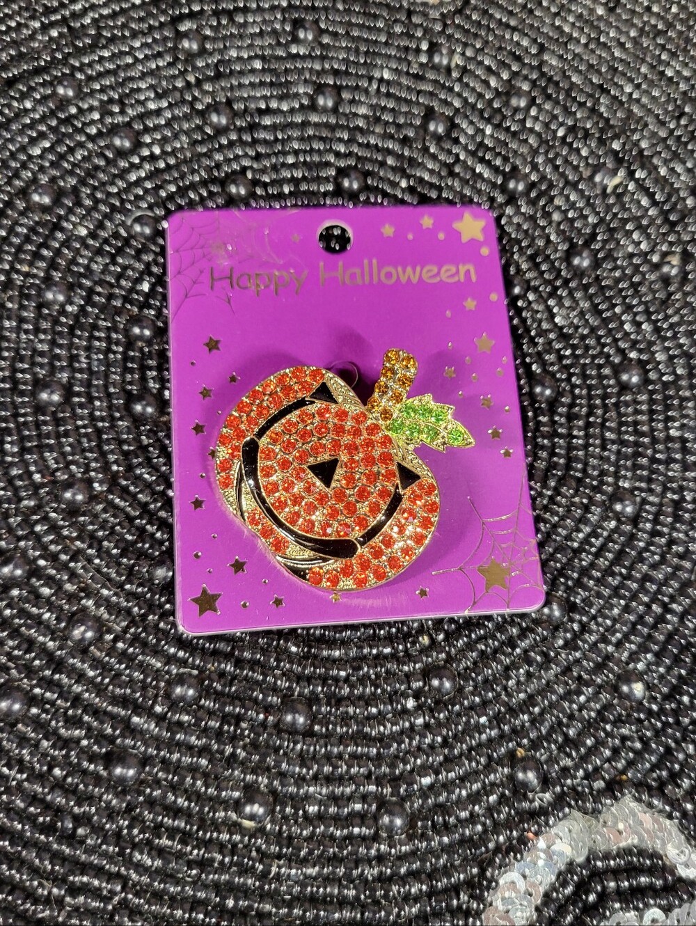 Halloween Pumpkin Rhinestone Brooch - Orange